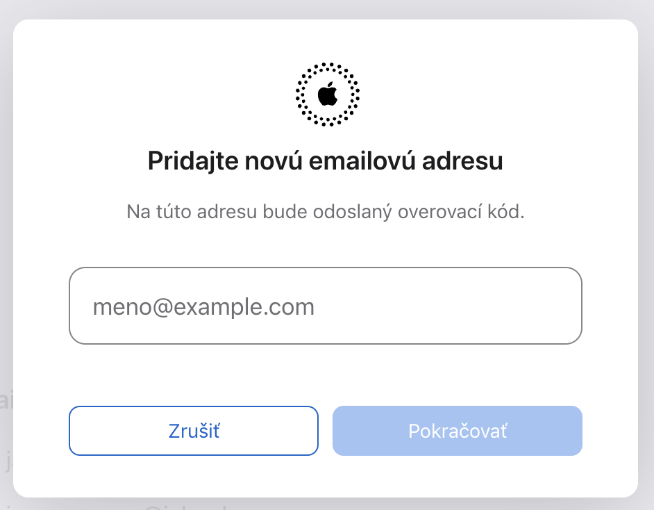 Pridanie alternatívnej mailovej adresy do Apple účtu